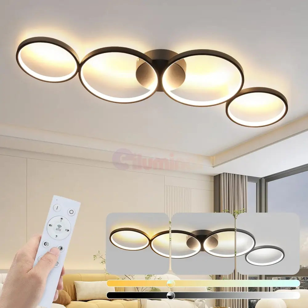 Lustra LED Modern Black 4 Rings Echivalent 600W Telecomanda NEAGRA / 88CM / MINIMALIST DESIGN Lighting Fixtures