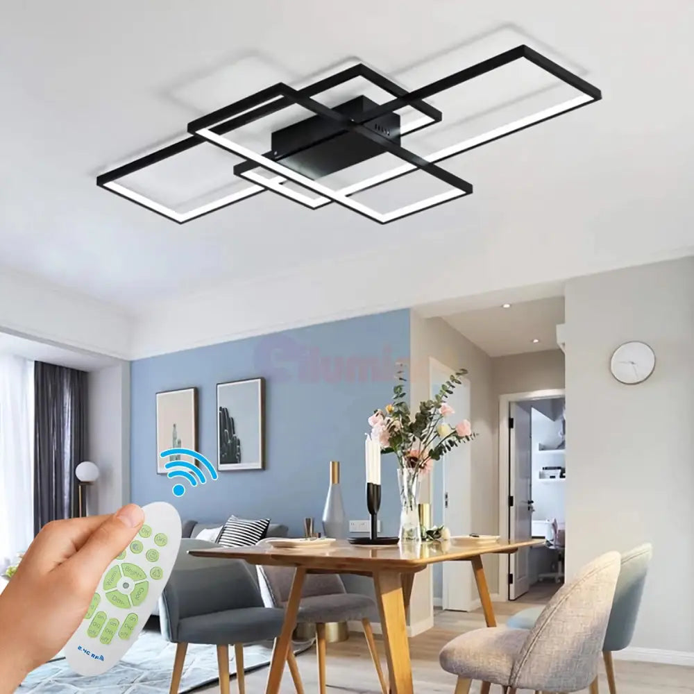 Lustra LED Modern Black Rectangle Echivalent 800W Telecomanda NEAGRA / 100CM / MINIMALIST DESIGN Lighting Fixtures