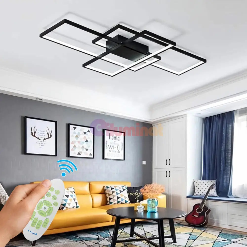 Lustra LED Modern Black Rectangle Echivalent 800W Telecomanda NEAGRA / 100CM / MINIMALIST DESIGN Lighting Fixtures