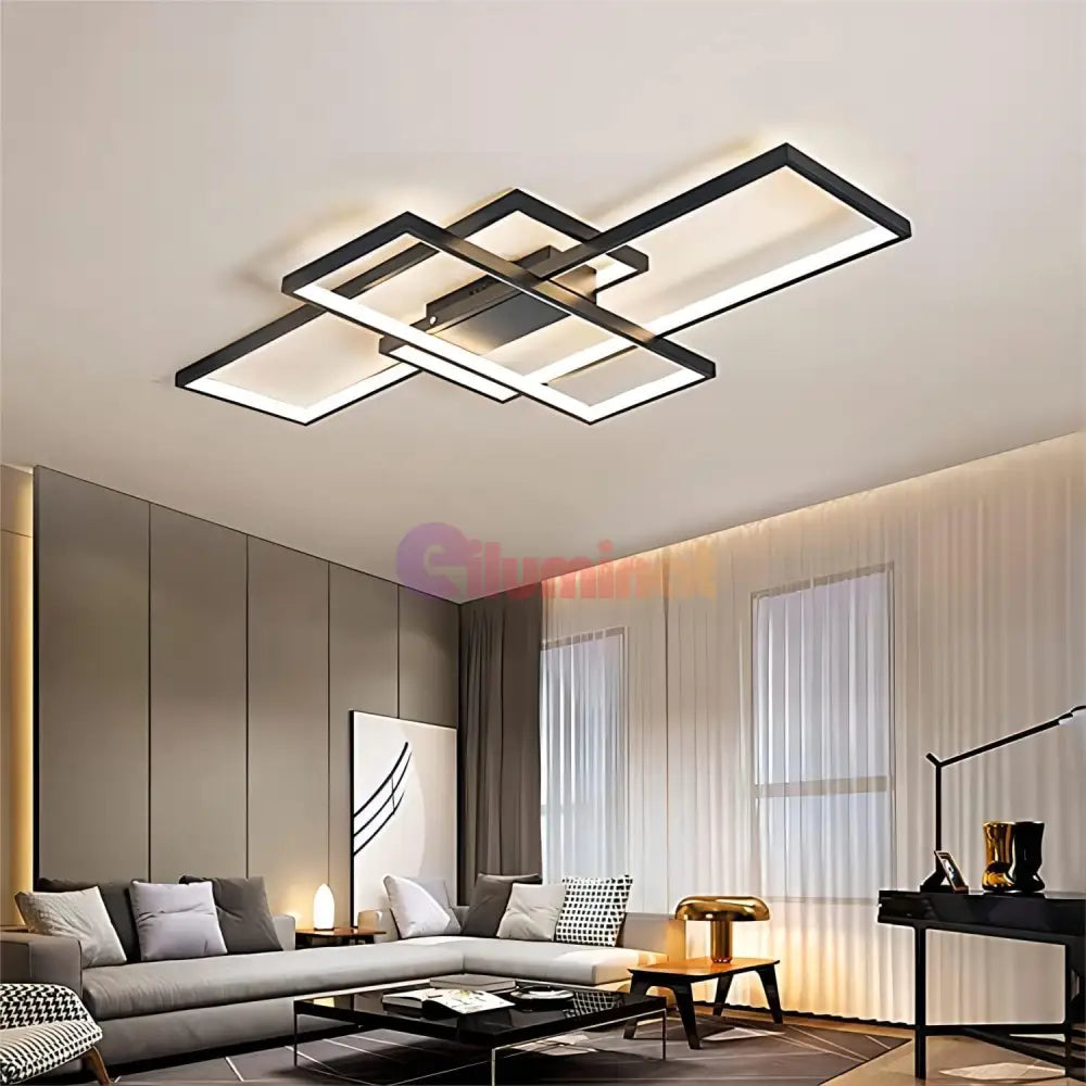 Lustra LED Modern Black Rectangle Echivalent 800W Telecomanda NEAGRA / 100CM / MINIMALIST DESIGN Lighting Fixtures