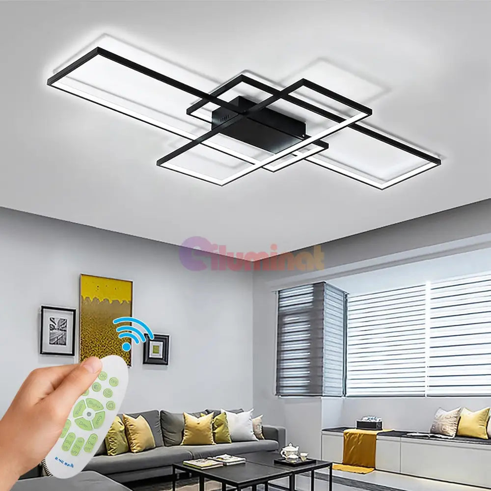 Lustra LED Modern Black Rectangle Echivalent 800W Telecomanda NEAGRA / 100CM / MINIMALIST DESIGN Lighting Fixtures
