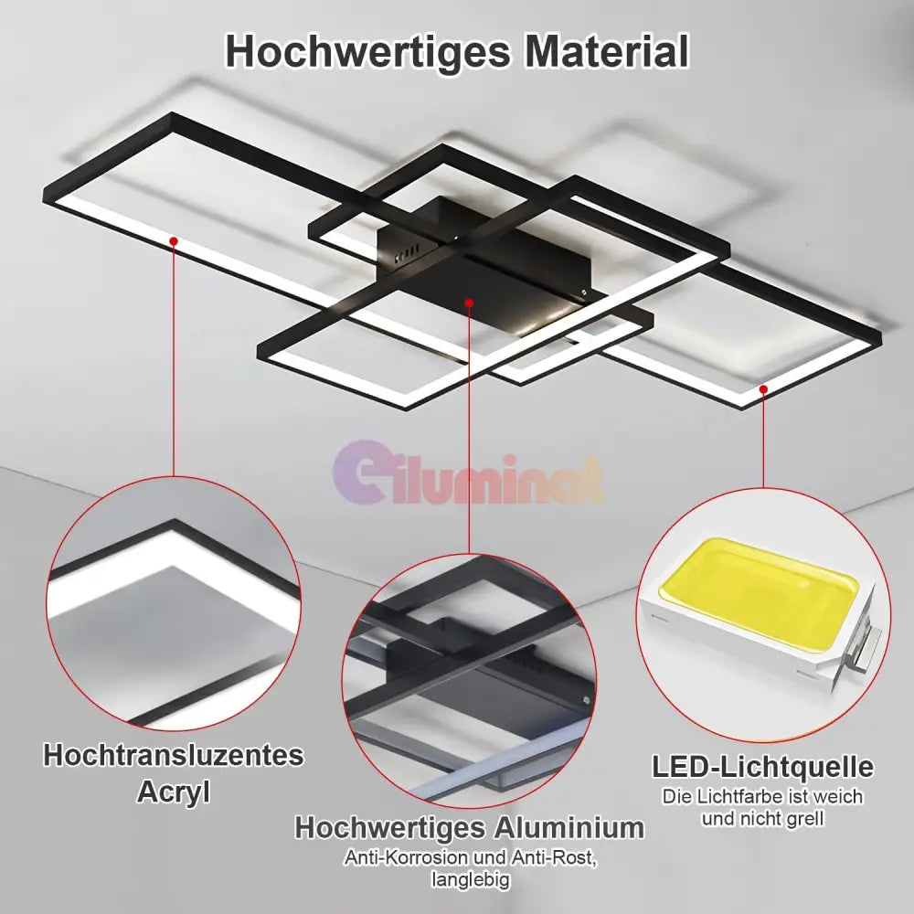Lustra LED Modern Black Rectangle Echivalent 800W Telecomanda NEAGRA / 100CM / MINIMALIST DESIGN Lighting Fixtures