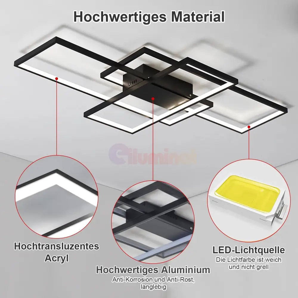Lustra LED Modern Black Rectangle Echivalent 800W Telecomanda NEAGRA / 100CM / MINIMALIST DESIGN Lighting Fixtures