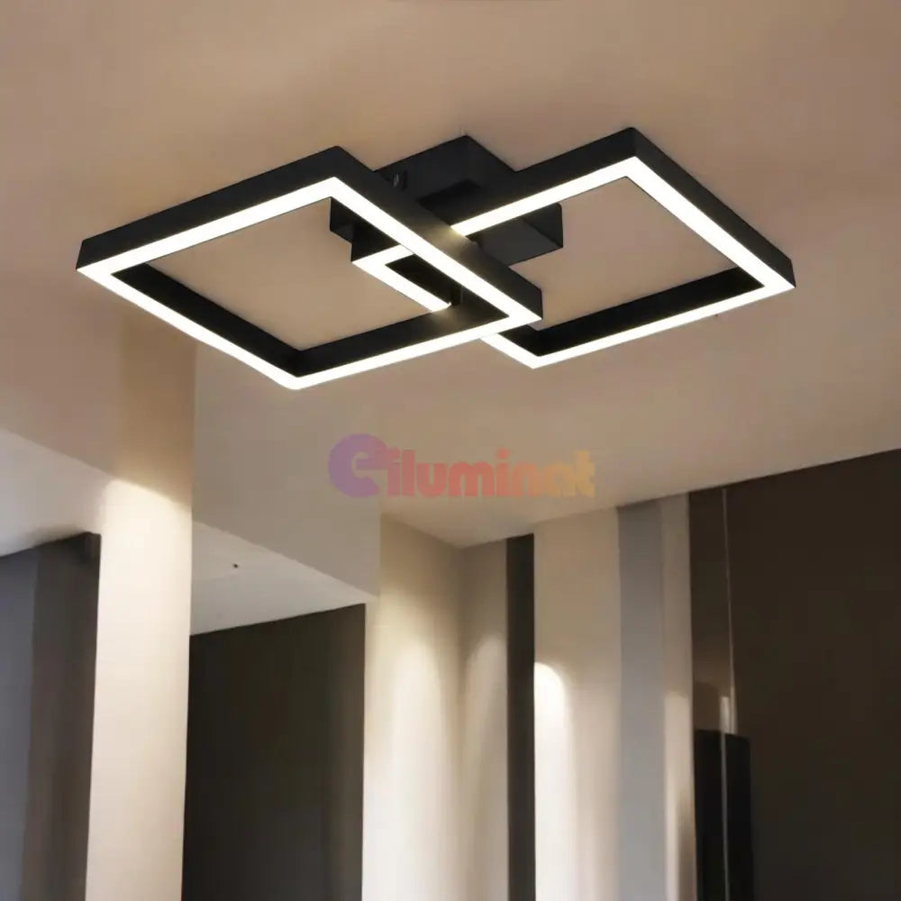 Lustra Led Modern Square Black 1 + 1 Echivalent 200W Telecomanda Lighting Fixtures