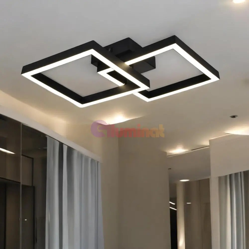 Lustra Led Modern Square Black 1 + 1 Echivalent 200W Telecomanda Lighting Fixtures