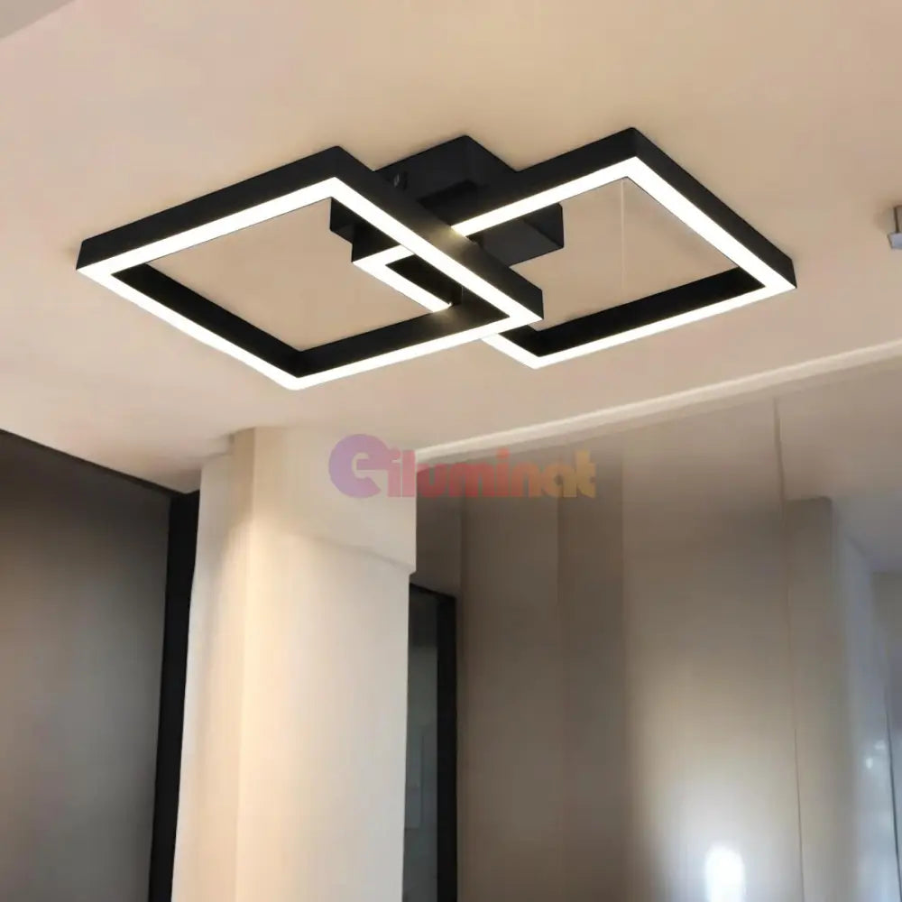 Lustra Led Modern Square Black 1 + 1 Echivalent 200W Telecomanda Lighting Fixtures