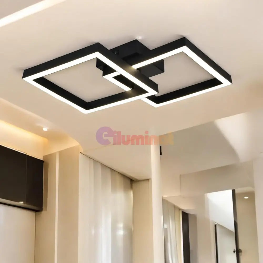 Lustra Led Modern Square Black 1 + 1 Echivalent 200W Telecomanda Lighting Fixtures