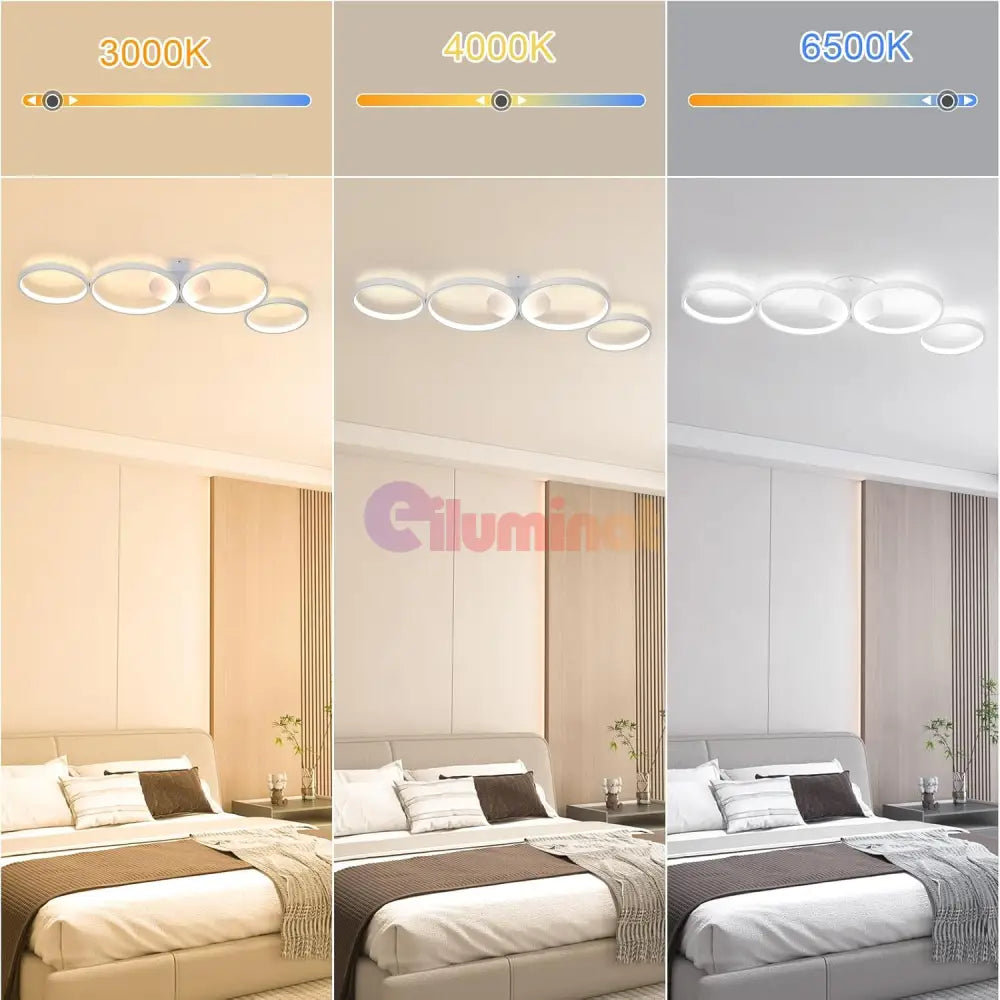 Lustra LED Modern White 4 Rings Echivalent 600W Telecomanda ALBA / 88CM / CIRCLE DESIGN Lighting Fixtures