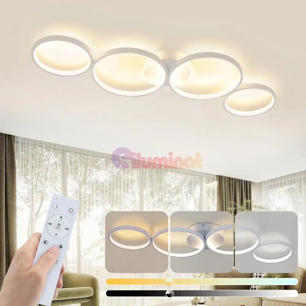 Lustra LED Modern White 4 Rings Echivalent 600W Telecomanda ALBA / 88CM / CIRCLE DESIGN Lighting Fixtures