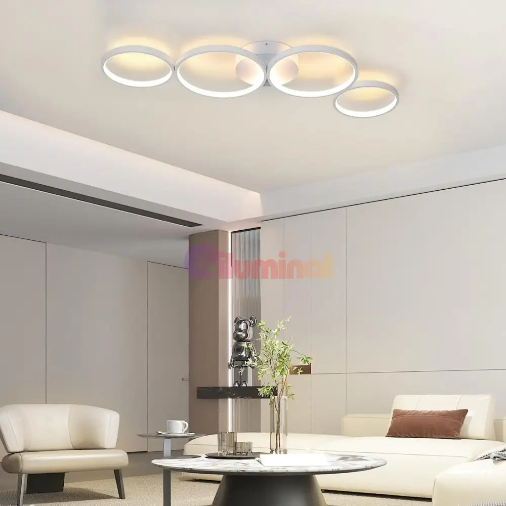 Lustra LED Modern White 4 Rings Echivalent 600W Telecomanda ALBA / 88CM / CIRCLE DESIGN Lighting Fixtures