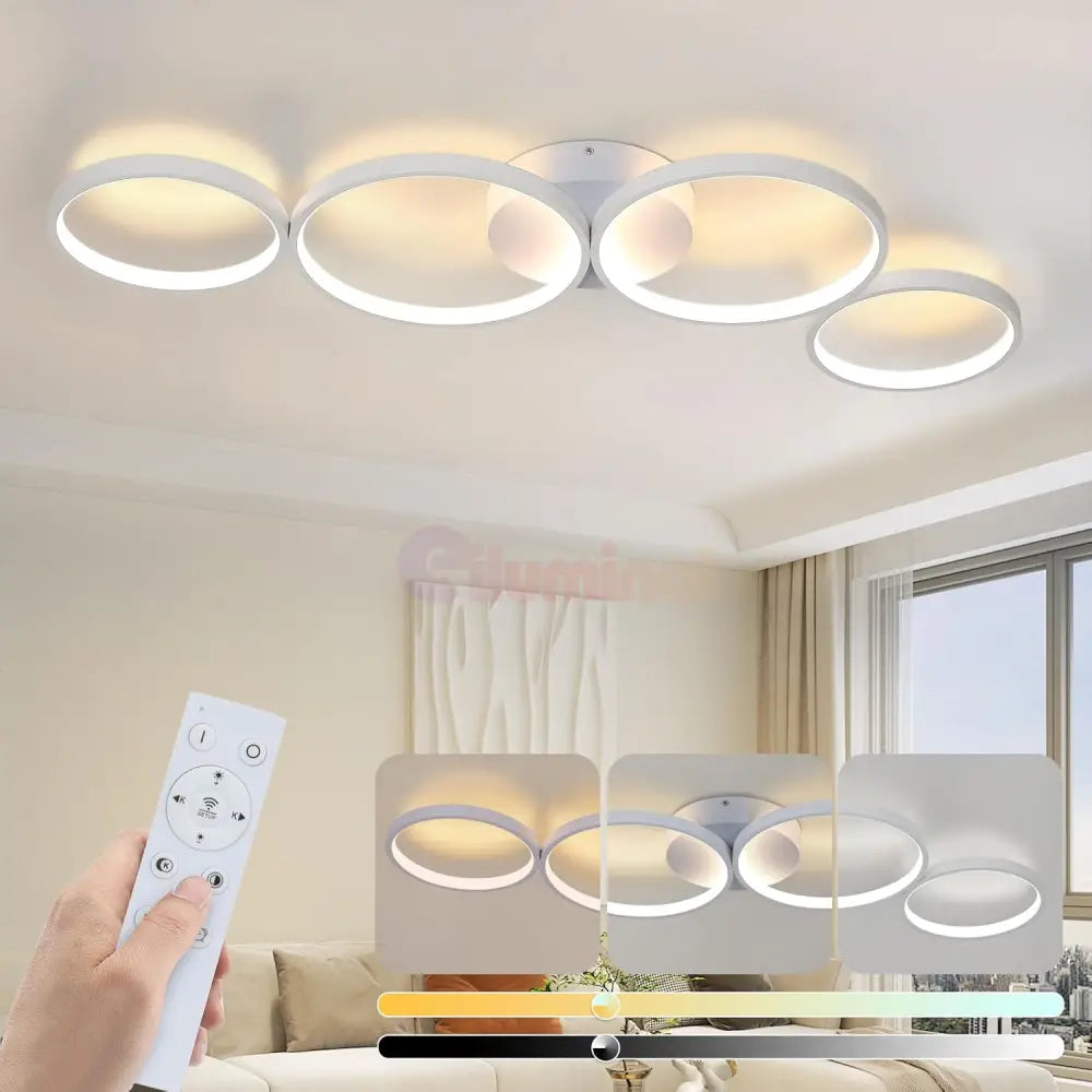 Lustra LED Modern White 4 Rings Echivalent 600W Telecomanda ALBA / 88CM / CIRCLE DESIGN Lighting Fixtures