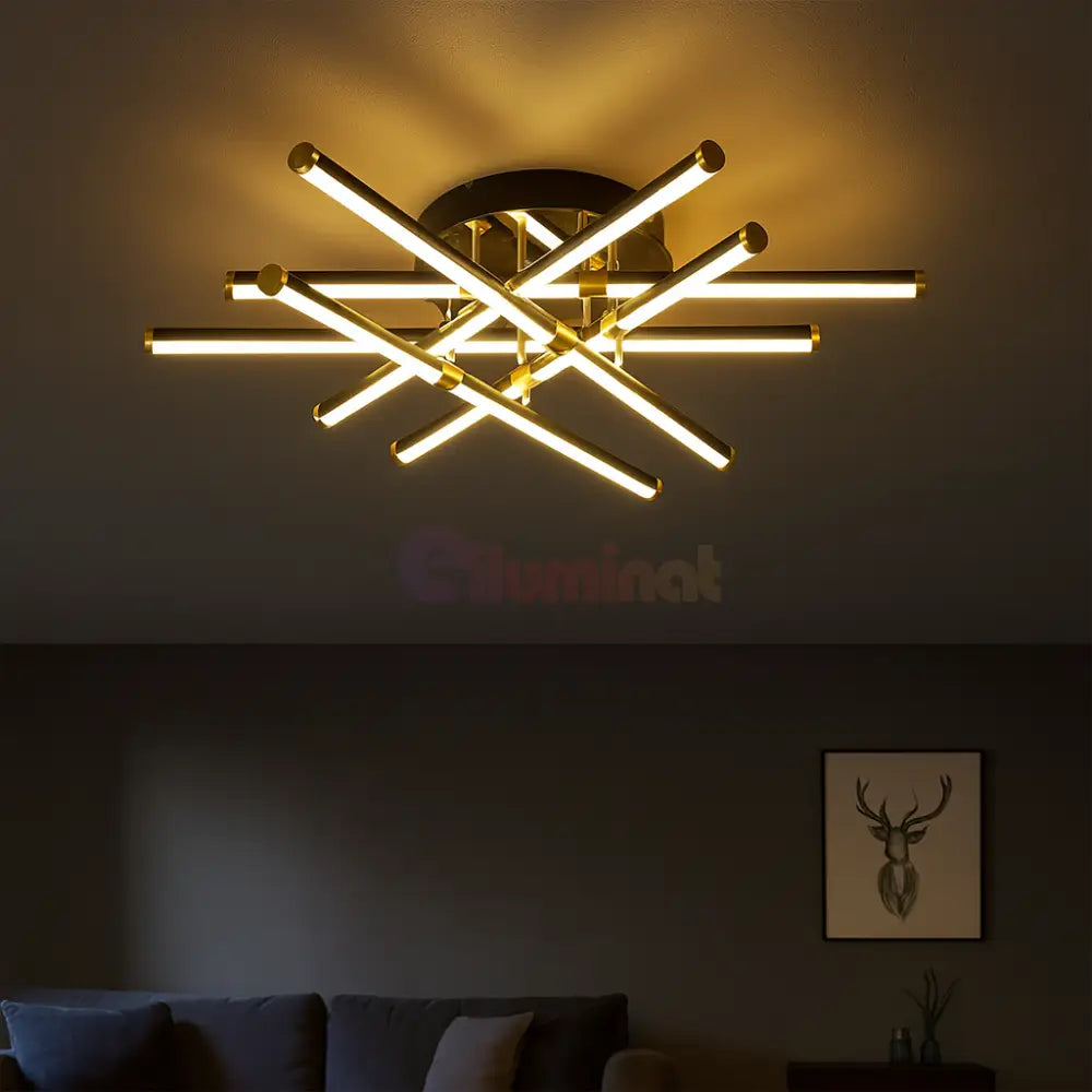Lustra LED 6 LINES Design Round 9802/6 Negru si Auriu / 70CM / MINIMALIST DESIGN Lighting Fixtures