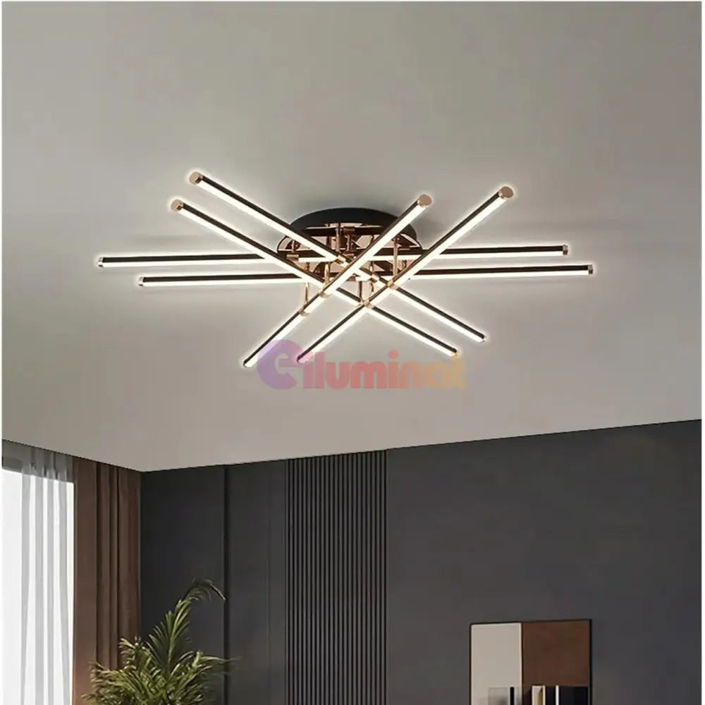 Lustra LED 6 LINES Design Round 9802/6 Negru si Auriu / 70CM / MINIMALIST DESIGN Lighting Fixtures