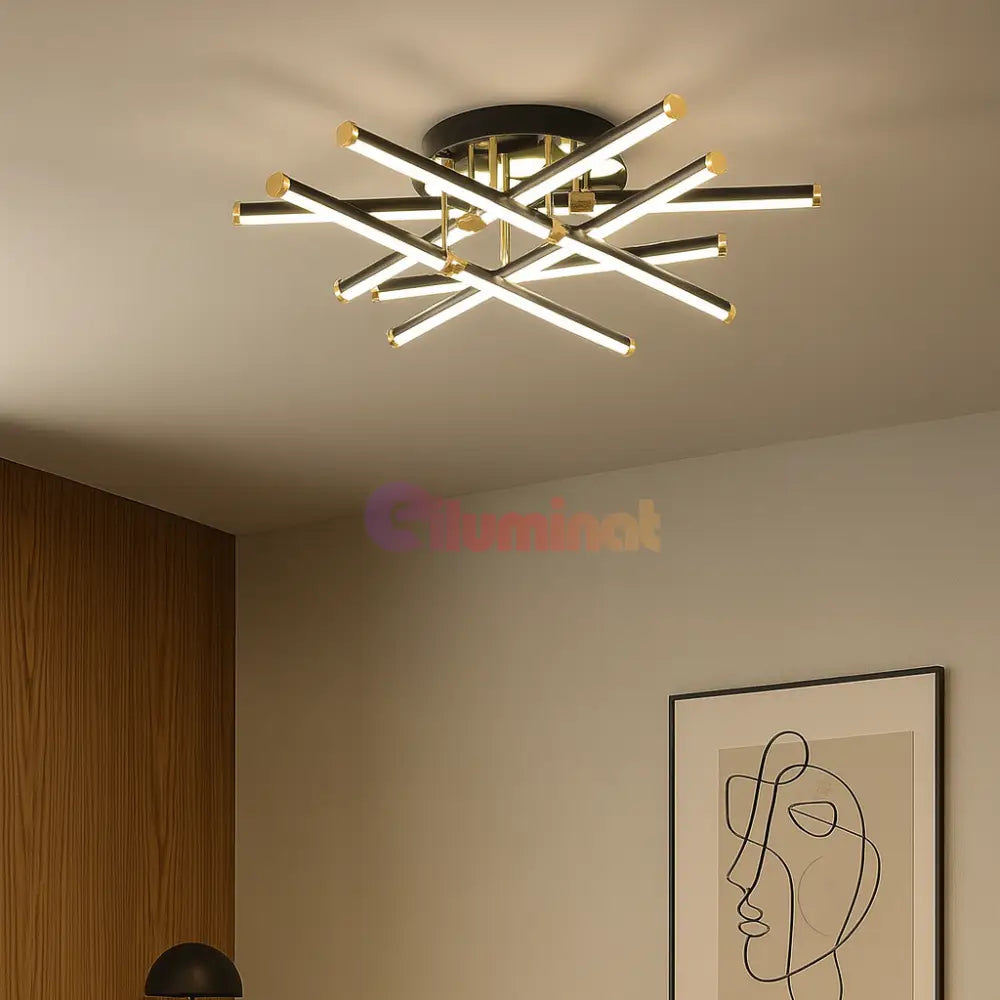 Lustra LED 6 LINES Design Round 9802/6 Negru si Auriu / 70CM / MINIMALIST DESIGN Lighting Fixtures