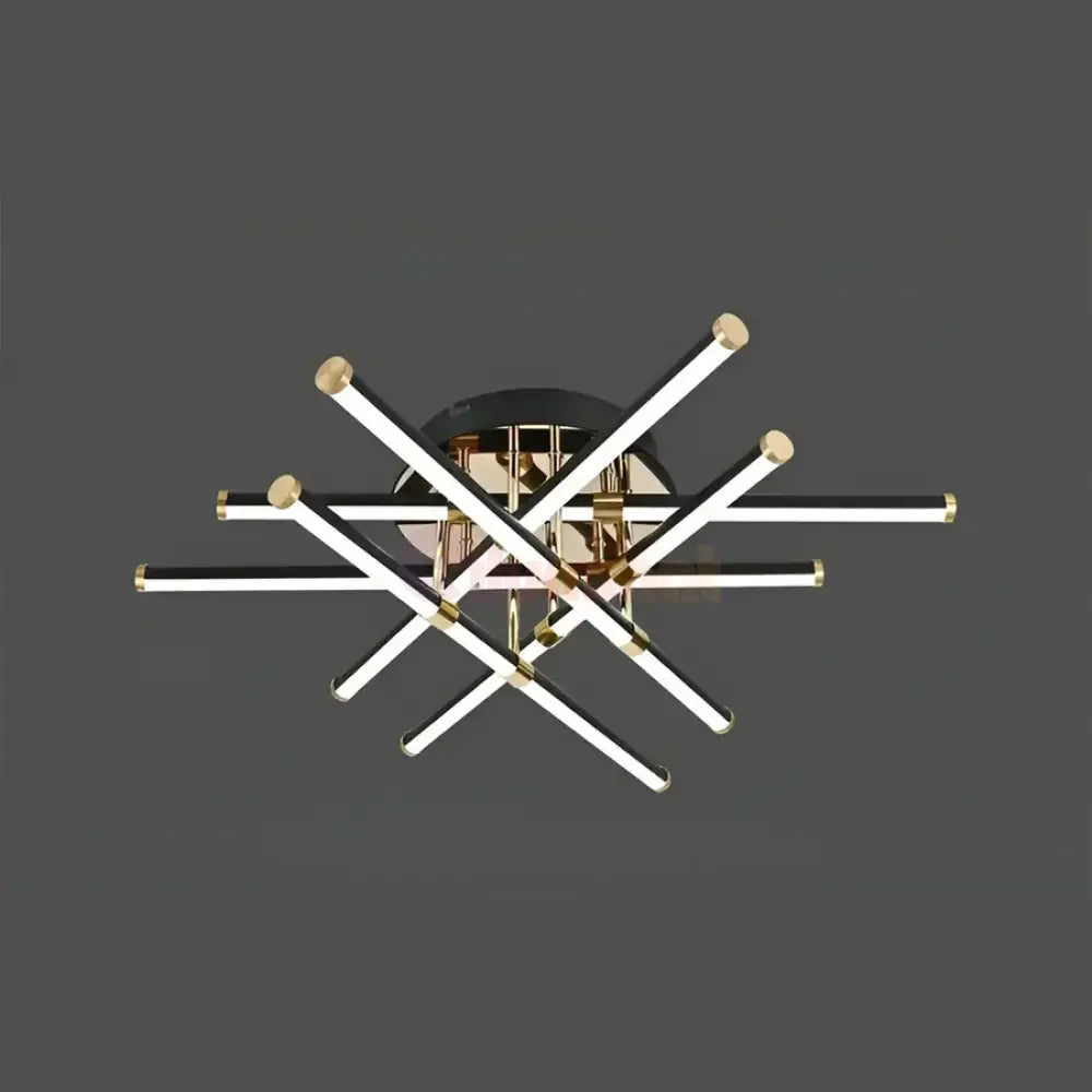 Lustra LED 6 LINES Design Round 9802/6 Negru si Auriu / 70CM / MINIMALIST DESIGN Lighting Fixtures