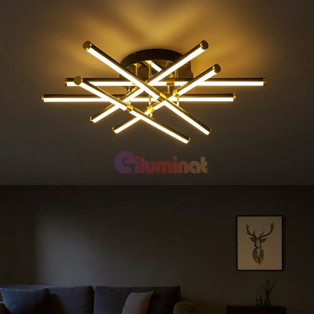 Lustra LED 6 LINES Design Round 9802/6 Negru si Auriu / 70CM / MINIMALIST DESIGN Lighting Fixtures