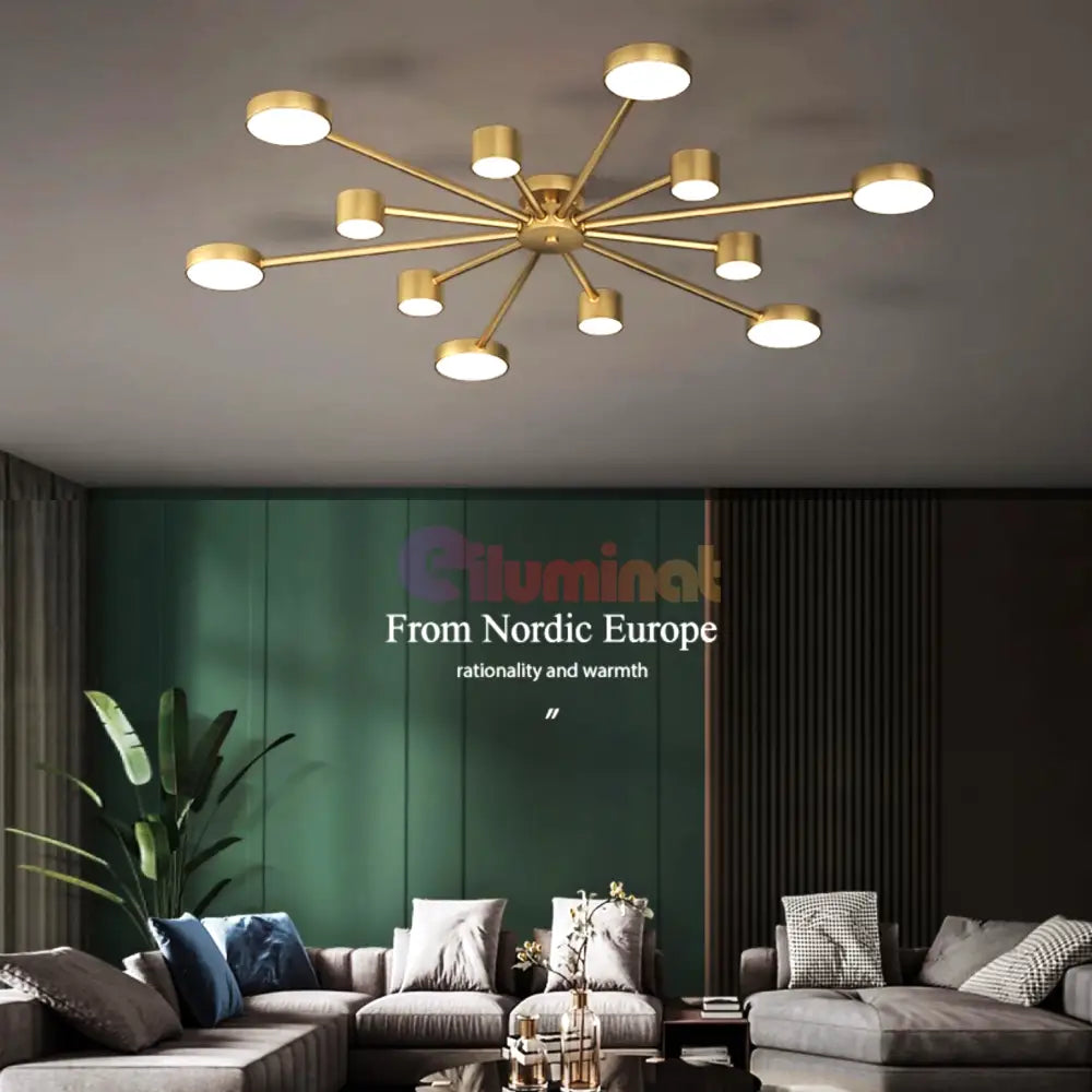 Lustra Led Nordic Style Web Gold Echivalent 600W Telecomanda G3867 Led Ceiling Light