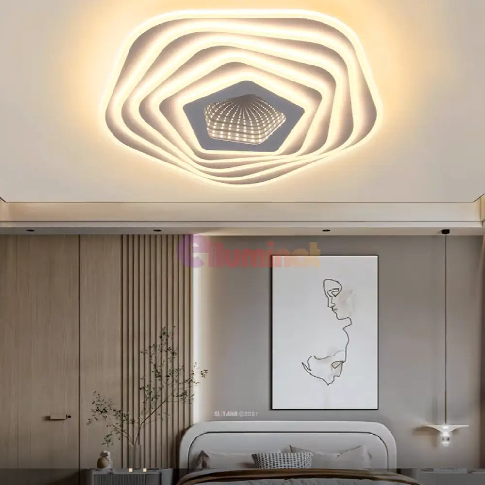 Lustra LED Pentagon MIRROR 3D Echivalent 800W Telecomanda ALBA / 50CM / 3D OGLINDA Lighting Fixtures