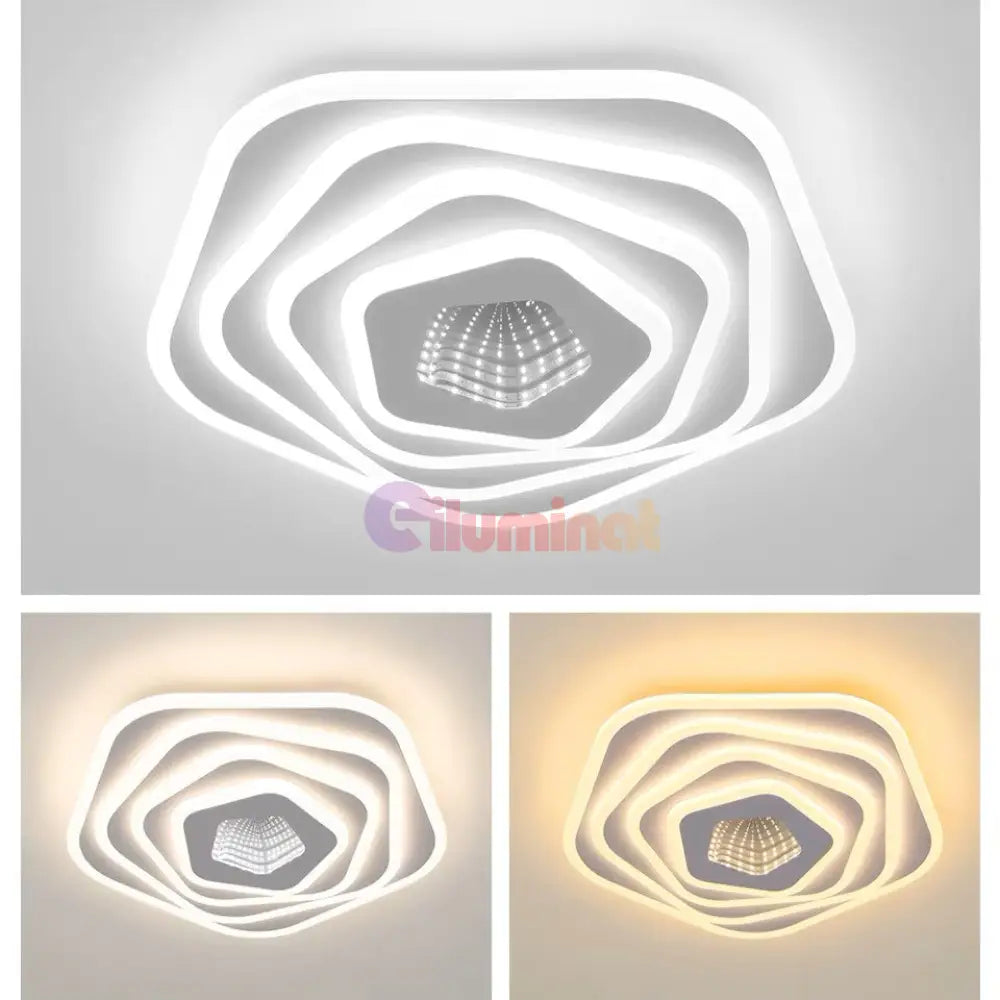 Lustra LED Pentagon MIRROR 3D Echivalent 800W Telecomanda ALBA / 50CM / 3D OGLINDA Lighting Fixtures