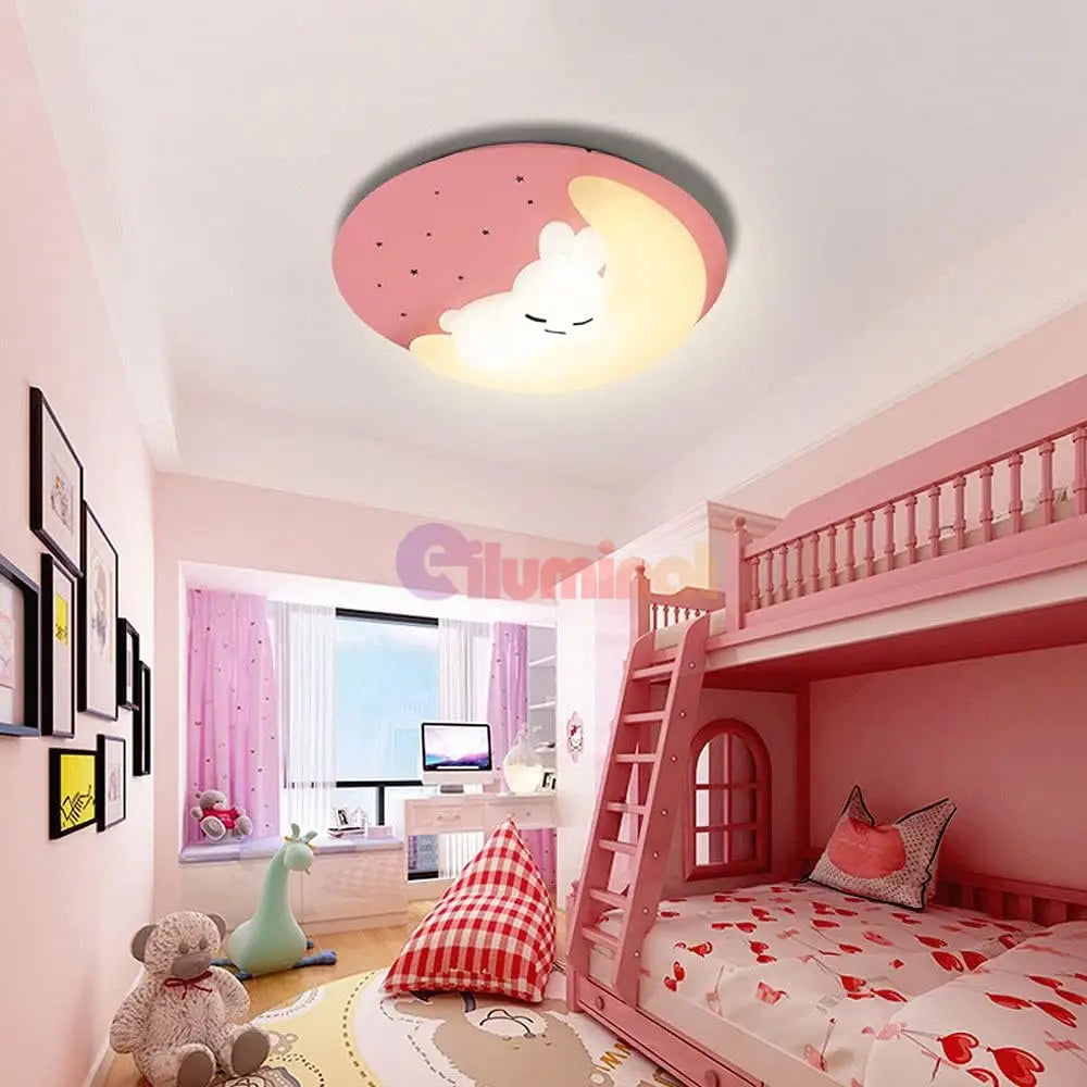 Lustra Led Pink Sleepy Bunny Echivalent 300W Telecomanda Lighting Fixtures