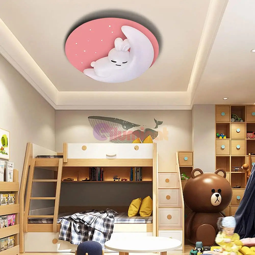 Lustra Led Pink Sleepy Bunny Echivalent 300W Telecomanda Lighting Fixtures