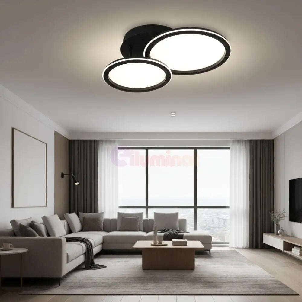 Lustra LED Polin 2 BLACK CIRCLE 300W Telecomanda NEAGRA Lighting Fixtures