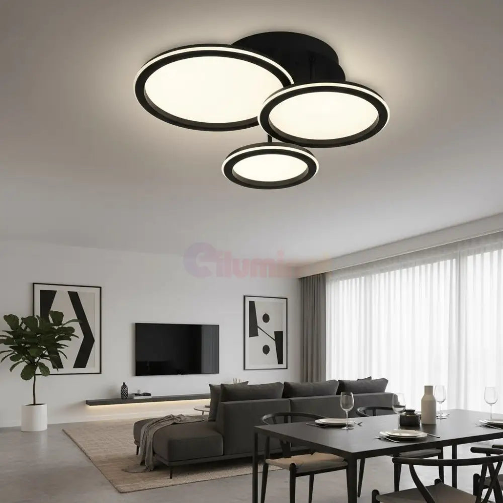 Lustra LED Polin 3 BLACK CIRCLE Echivalent 510W Telecomanda NEAGRA Lighting Fixtures