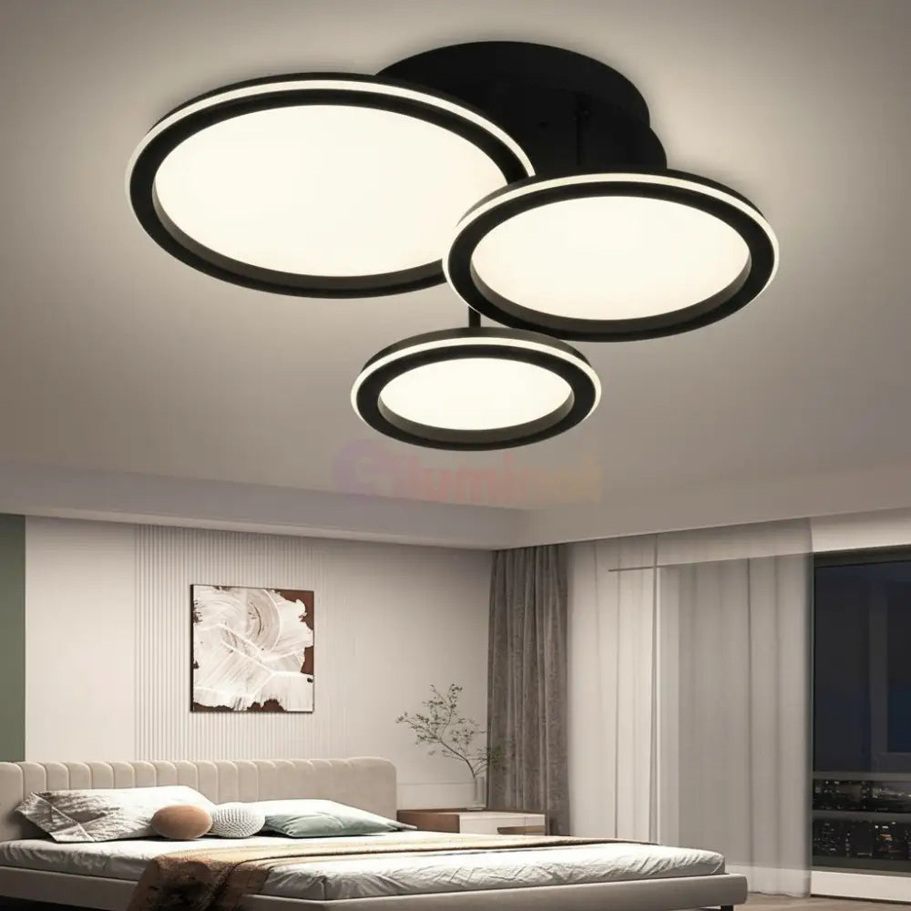 Lustra LED Polin 3 BLACK CIRCLE Echivalent 510W Telecomanda NEAGRA Lighting Fixtures