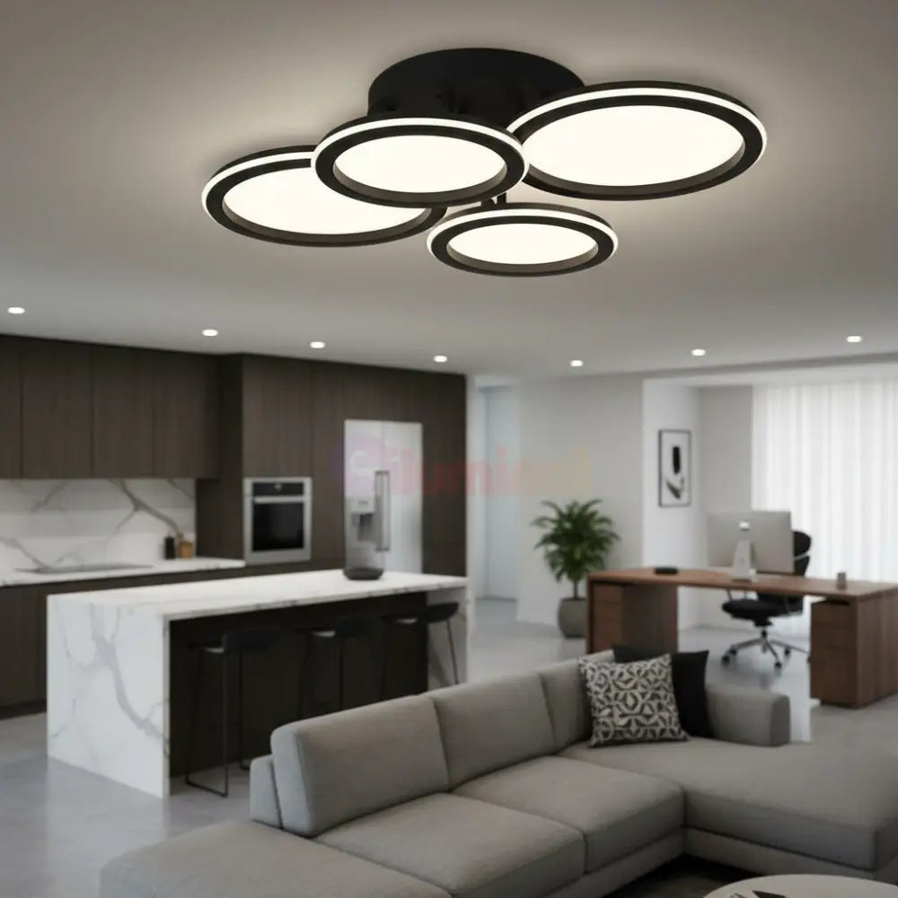 Lustra LED Polin 4 BLACK CIRCLE Echivalent 600W Telecomanda NEAGRA Lighting Fixtures