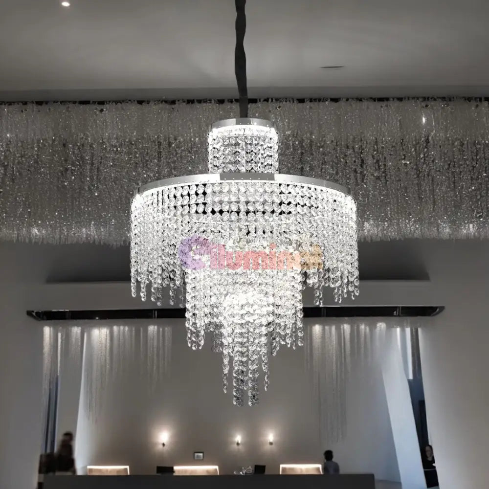 Lustra Led Rain Silver Cristal Telecomanda Echivalent 500W Lighting Fixtures