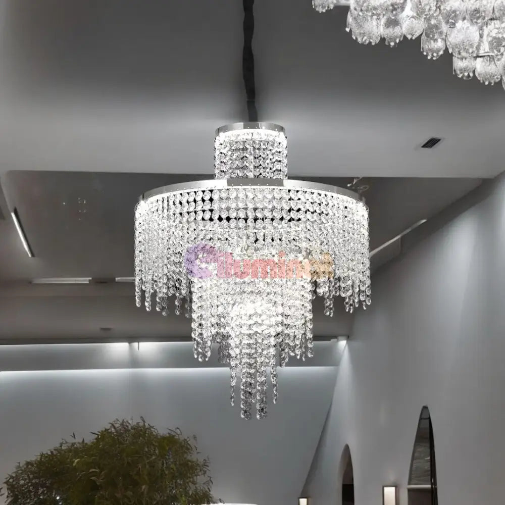 Lustra Led Rain Silver Cristal Telecomanda Echivalent 500W Lighting Fixtures