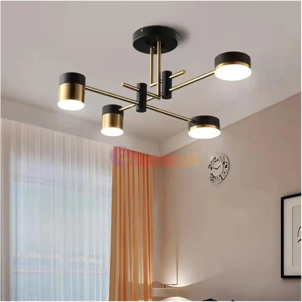 Lustra LED RAVENNA 2 + 2 Echivalent 300W Telecomanda NEGRU + AURIU / MINIMALIST DESIGN / 76CM Lighting Fixtures