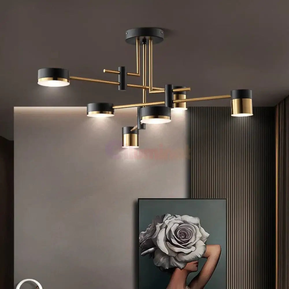 Lustra LED RAVENNA 3 + 3 Echivalent 500W Telecomanda NEGRU + AURIU / MINIMALIST DESIGN / 76CM Lighting Fixtures