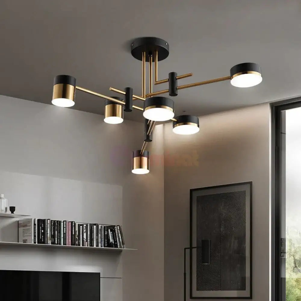 Lustra LED RAVENNA 3 + 3 Echivalent 500W Telecomanda NEGRU + AURIU / MINIMALIST DESIGN / 76CM Lighting Fixtures