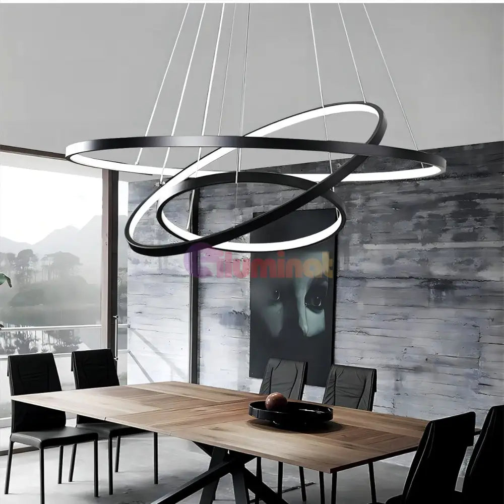 Lustra LED RGB-CCT AARON Black WIZ SMART Echivalent 1000W Telecomanda NEAGRA / 80CM / SUSPENDATE Lighting Fixtures