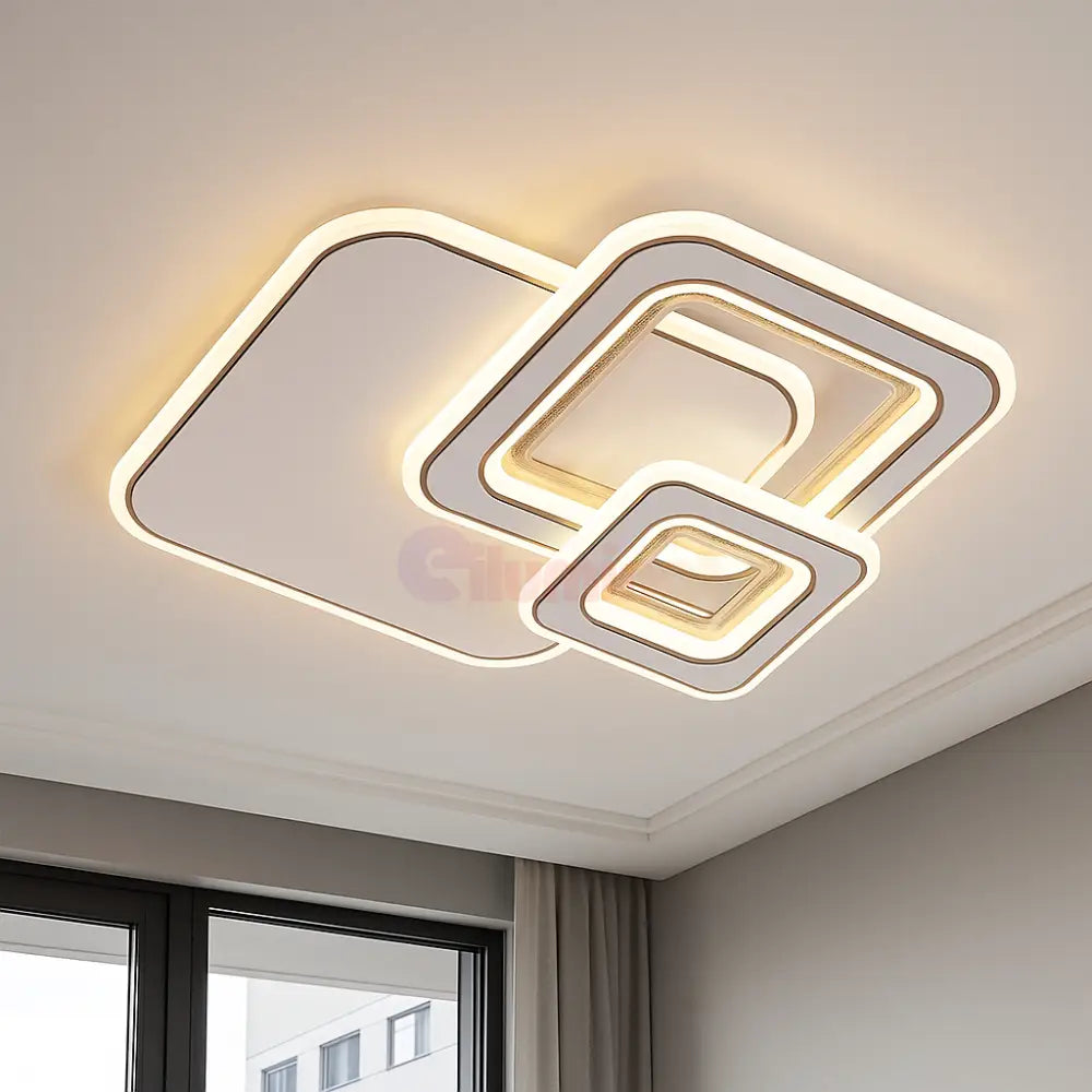 Lustra LED Saro Square White Echivalent 100W ALBA / SQUARE DESIGN / 40CM Lighting Fixtures