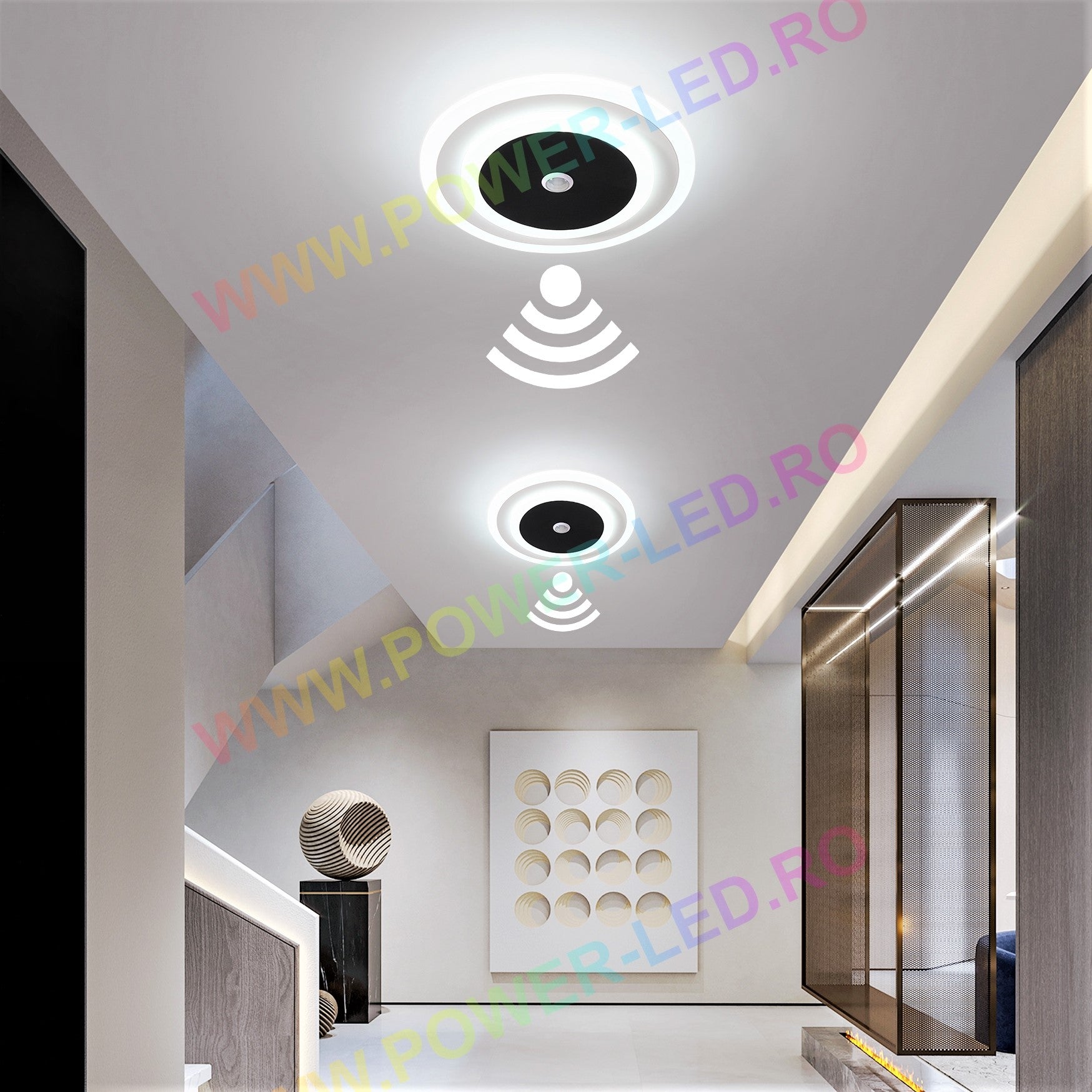 Lustra Led 24W Rotunda Neagra Cu Senzor Miscare Echivalent 150W Lighting Fixtures
