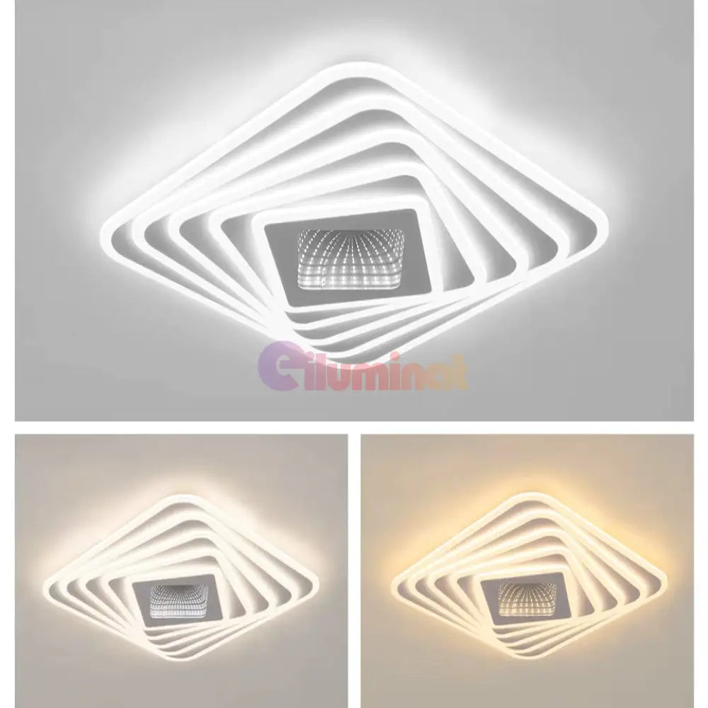 Lustra LED SQUARE 3D MIRROR Echivalent 800W Telecomanda ALBA / 50CM / 3D OGLINDA Lighting Fixtures