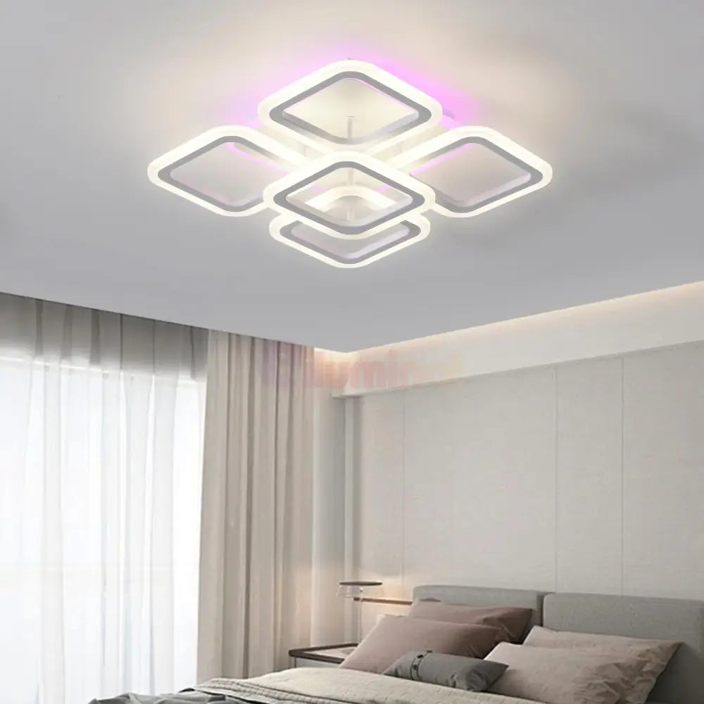 Lustra Led Square 4 + 1 Rgb Echivalent 400W 40Cm Telecomanda Lighting Fixtures
