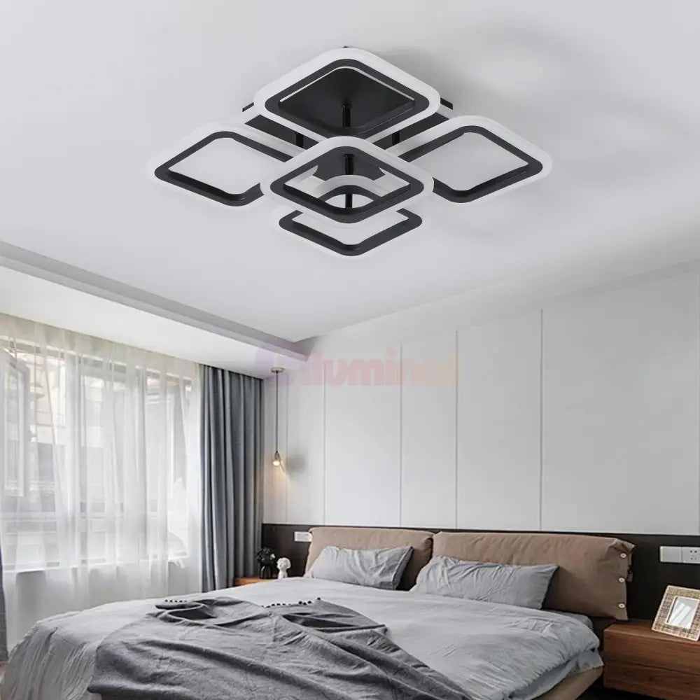 Lustra Led Square Black 4 + 1 Rgb Echivalent 400W Telecomanda Lighting Fixtures