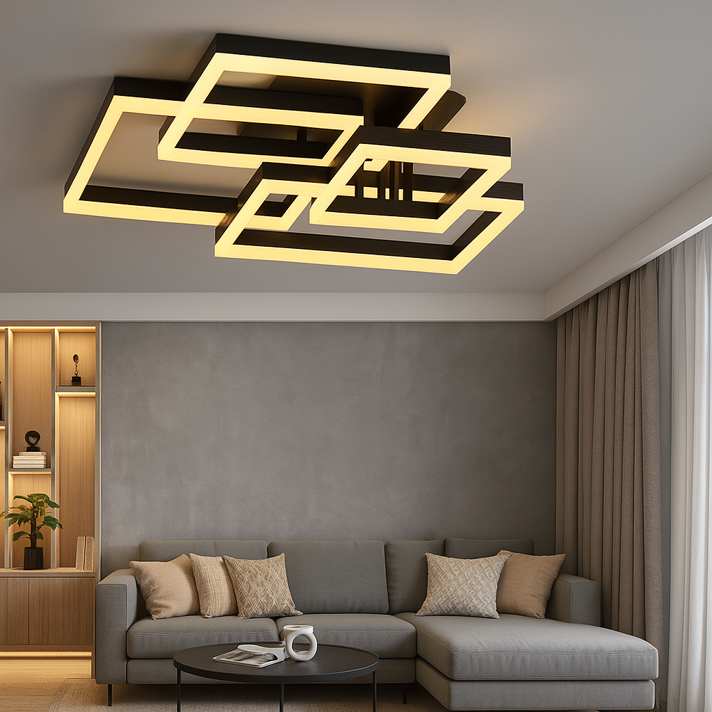 Lustra LED 184W Straight Angles Black Telecomanda Echivalent 800W NEAGRA / SQUARE DESIGN / 70CM Lighting Fixtures