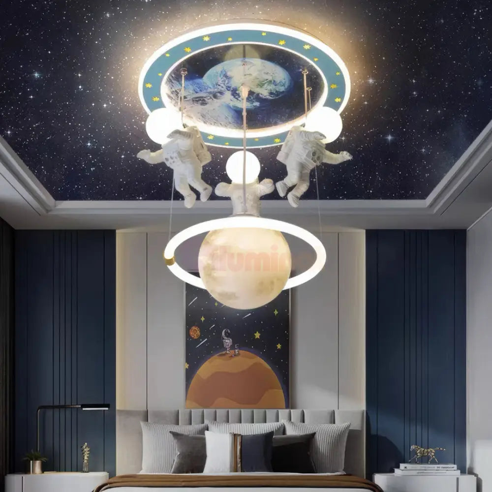 Lustra LED 100W Astro Friends Telecomanda 5315 ALBASTRU ALB / 50CM / KIDS Lighting Fixtures