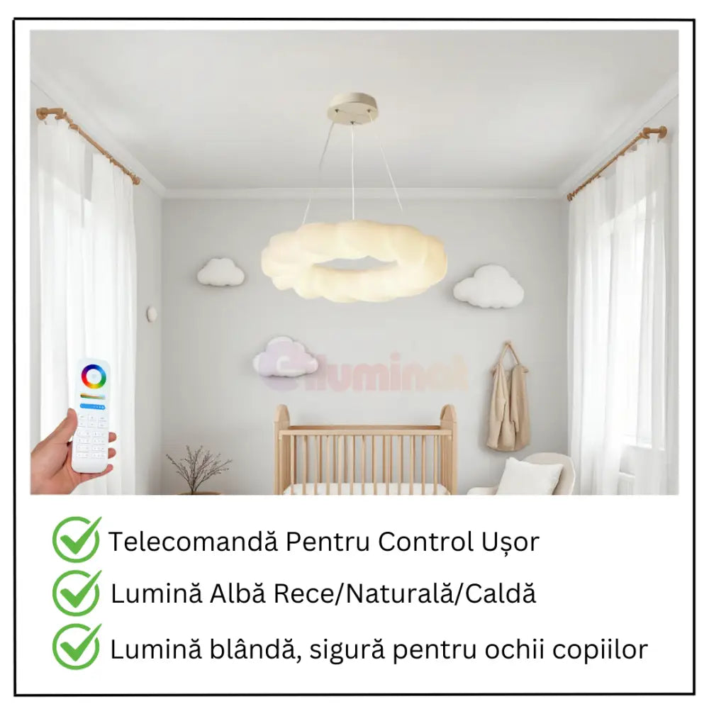 Lustra LED 120W Fluffy Cloud Telecomanda 5571 (DD) ALBA / 50CM / KIDS Lighting Fixtures
