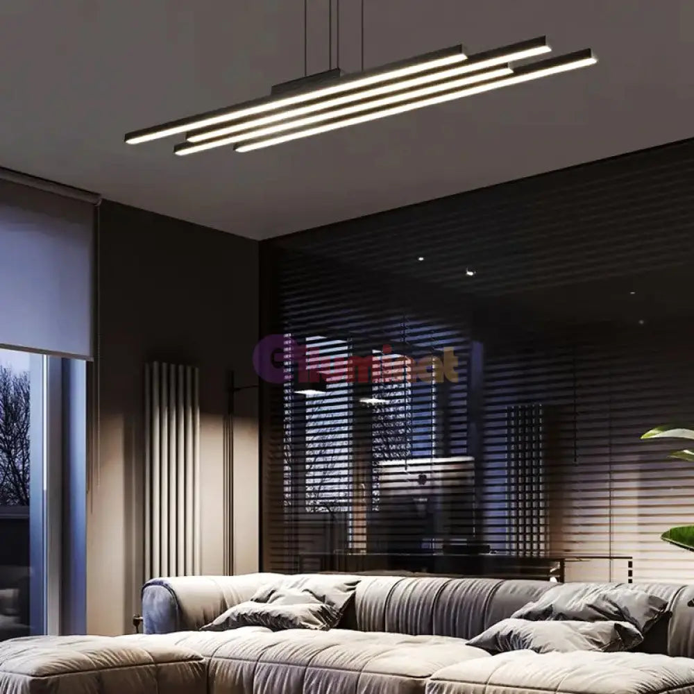 Lustra Led Suspendata 4 Linnes Black Echivalent 400W Telecomanda Lighting Fixtures
