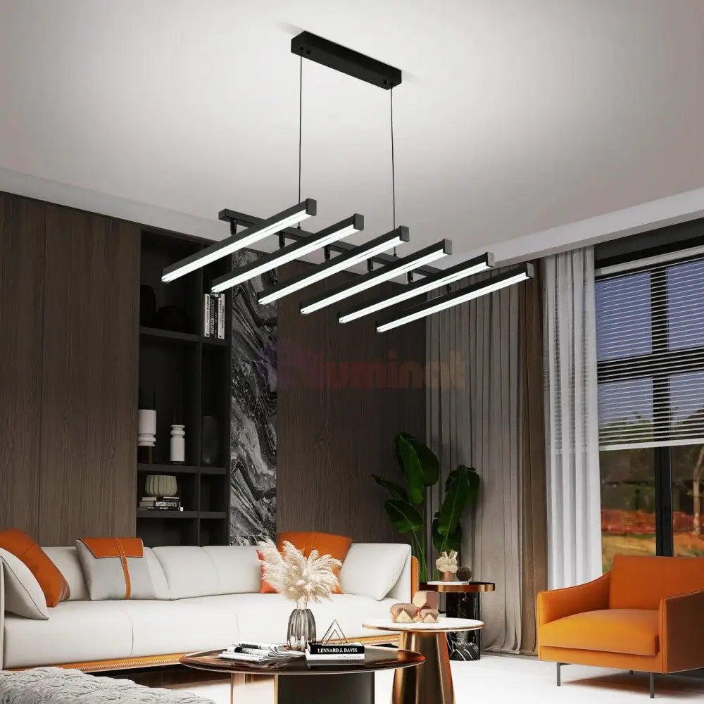Lustra LED Suspendata 6 Linii Reglabile Black Echivalent 800W Telecomanda NEAGRA / 80CM / SUSPENDATE Lighting Fixtures