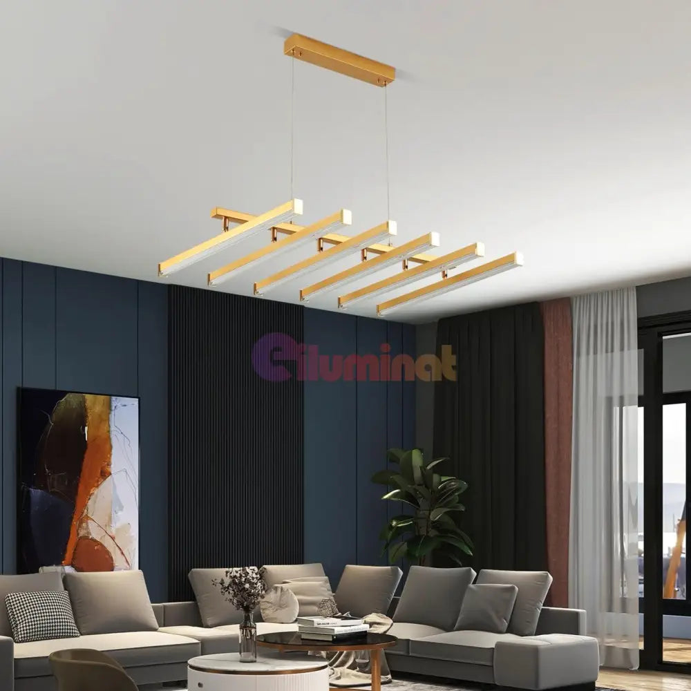 Lustra LED Suspendata 6 Linii Reglabile Gold Echivalent 800W Telecomanda AURIE / 80CM / SUSPENDATE Lighting Fixtures
