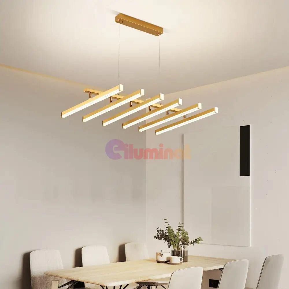 Lustra LED Suspendata 6 Linii Reglabile Gold Echivalent 800W Telecomanda AURIE / 80CM / SUSPENDATE Lighting Fixtures