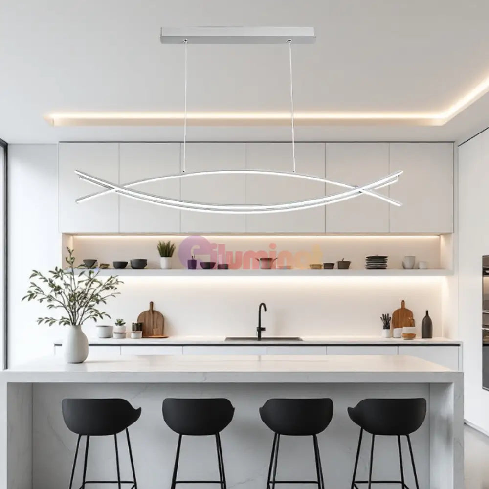 Lustra LED 80W OFFICE Suspendata WHITE cu Telecomanda WHITE / 120CM / SUSPENDATE Lighting Fixtures
