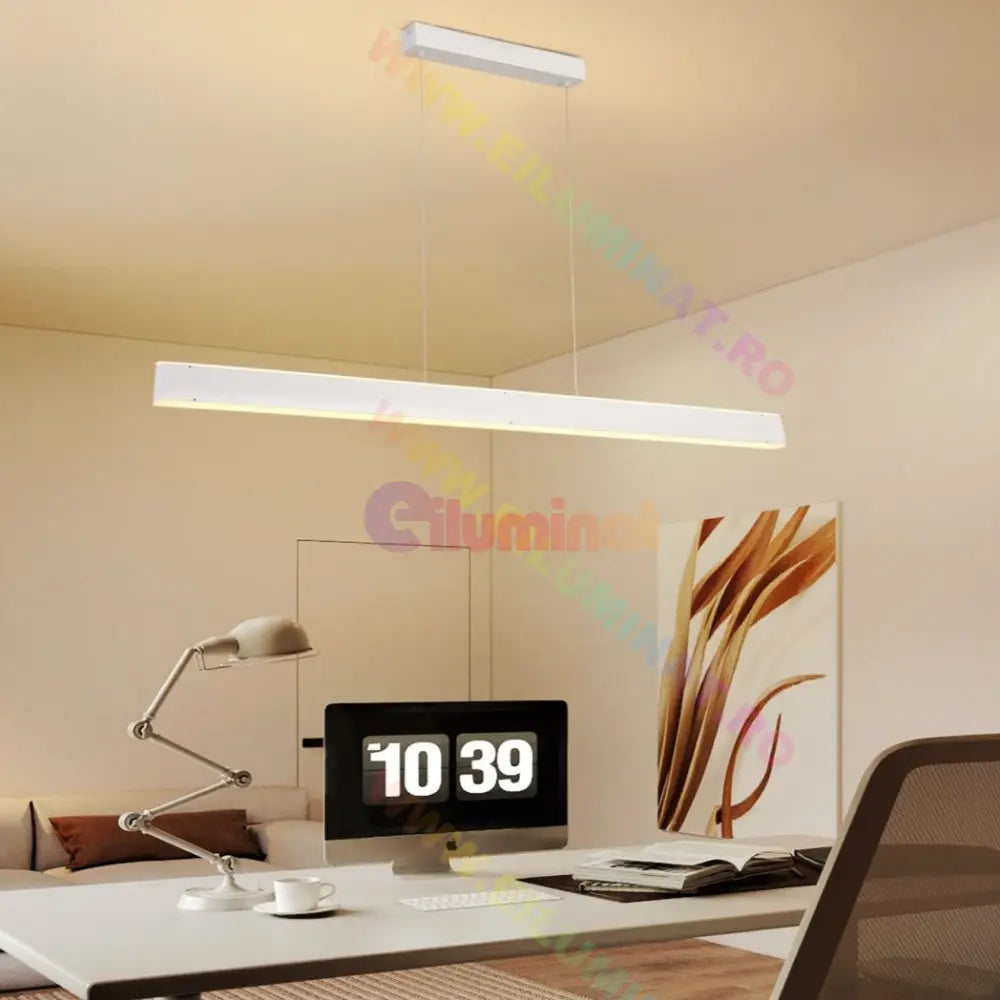 Lustra Led Suspendata Alba 120Cm Liniara Echivalent 400W Telecomanda Lighting Fixtures