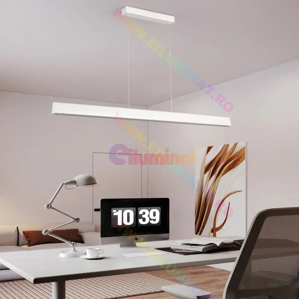 Lustra Led Suspendata Alba 120Cm Liniara Echivalent 400W Telecomanda Lighting Fixtures